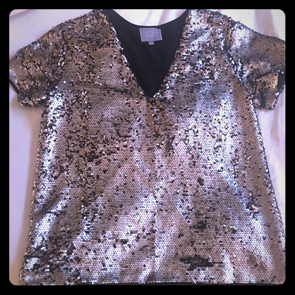 Anthro Vanessa Virginia silver sequined tsmall